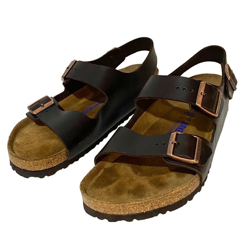 Birkenstock Black Two-Buckle Leather Sandals with Cork Footbed